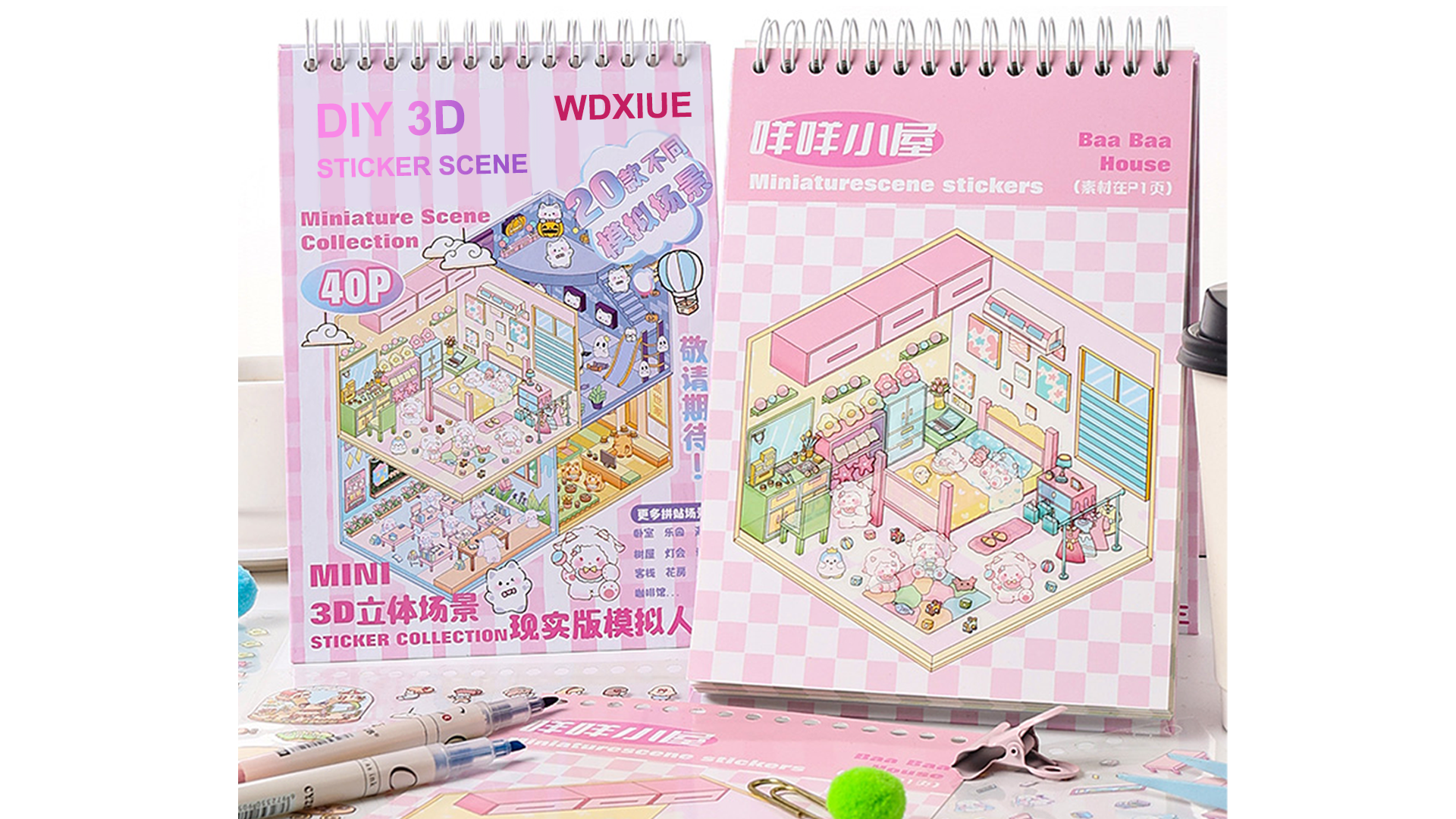 Livre D'Autocollants 3D Mini-Chambre – 16 Scènes, Stickers Repositionnables, Sans Découpage, Carnet Créatif Pour Adultes Et Enfants, Taille 14x19,5 Cm