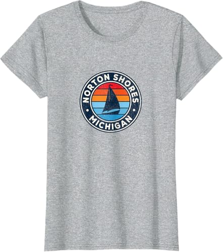 Miniatura 4 de Norton Shores Michigan MI Vintage Sailboat Retro 70s T-Shirt