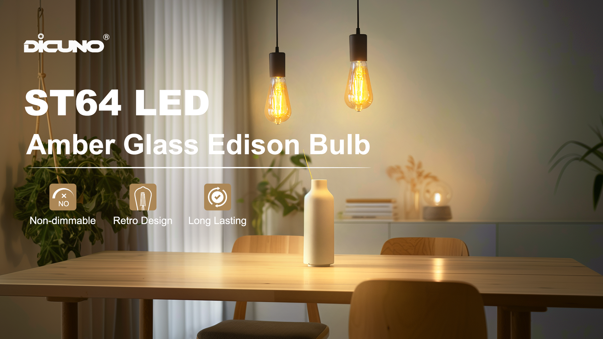 DiCUNO E26 Edison Bulbs 60W, 2200K Amber Warm, Amber Glass, 600LM