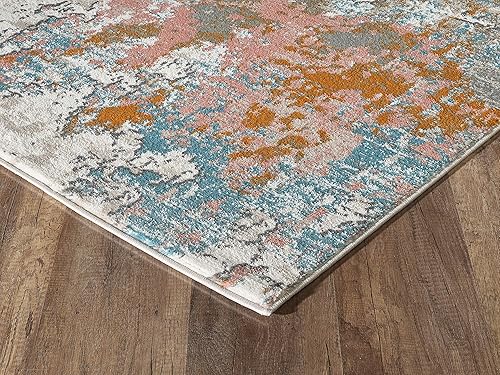 Miniatura 4 de Abani Porto Collection - Alfombra contemporánea rectangular de 3 x 5 pies, color beige turco y naranja, estilo envejecido