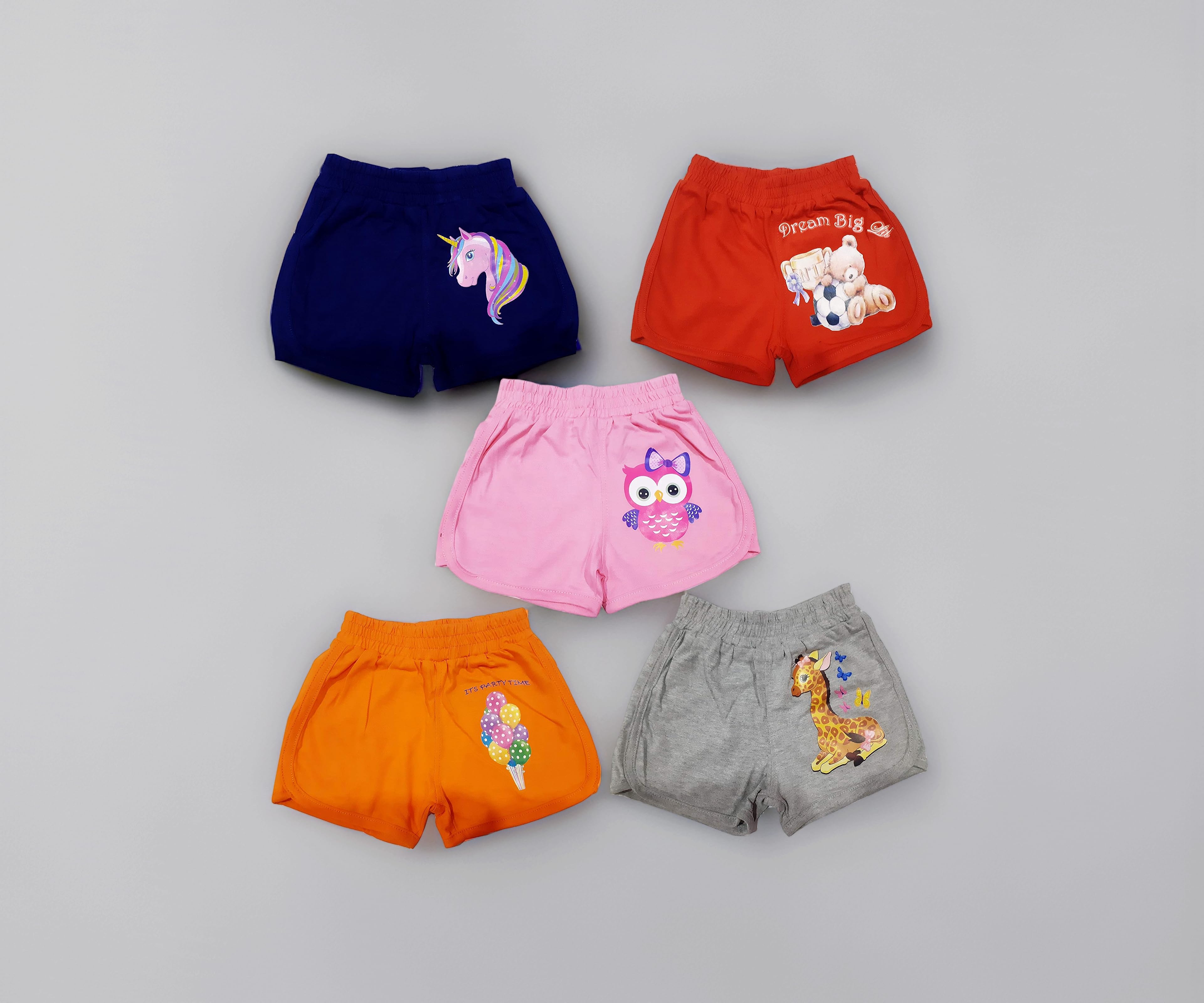 TotzTouch Baby |Kids Girls Regular Shorts Soft Cotton with Cute Animal Prints Combo Pack of 5 Multicolored Age