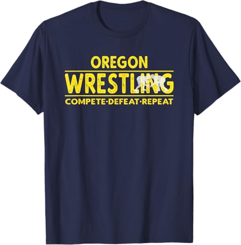 Miniatura 3 de Oregon Wrestling - Compete, Defeat, Repeat T-Shirt Negro,Azul Marino,Asfalto,Blanco,Azul Pastel,Arándano,Rojo,Verde Bosque,Verde Kelly,Verde