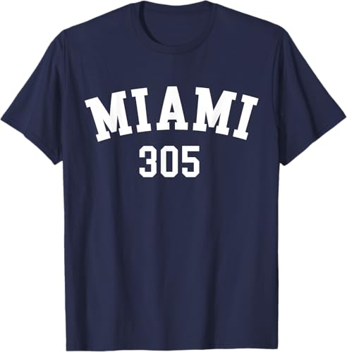 Miniatura 3 de Miami 305 USA American College Font T-Shirt Negro,Azul Marino,Azul Pastel,Arándano,Rojo,Plateado,Hierba,Verde Kelly,Marrón,Verde Oliva,Jaspeado