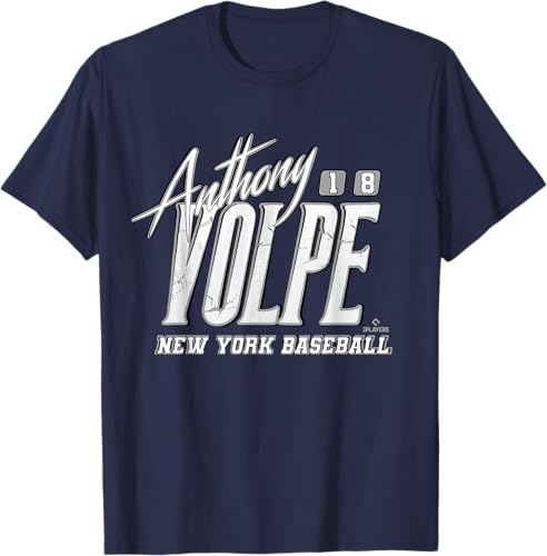 Anthony Volpe New York Baseball Rock MLBPA - Camiseta, Azul Azul Marino,Gris Jaspeado