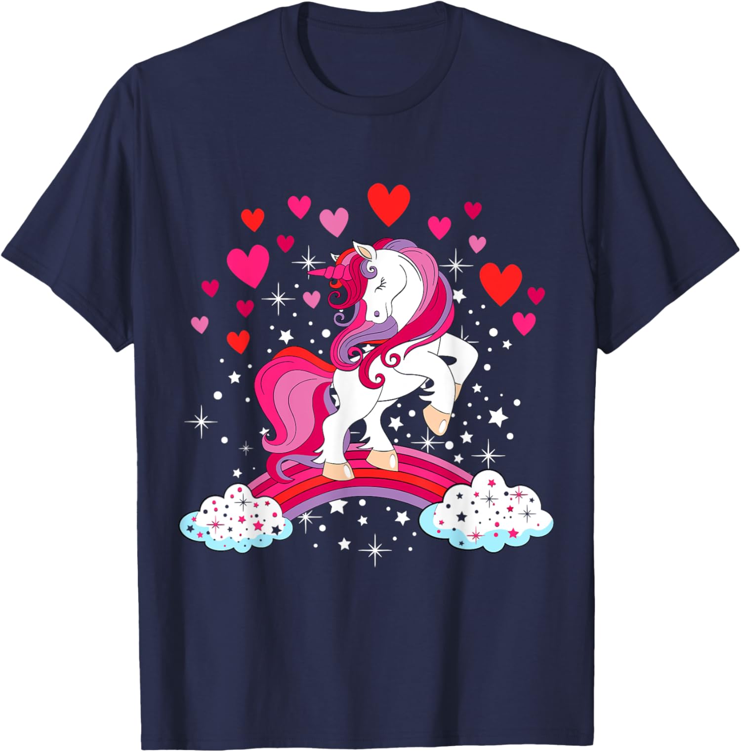 Unicorn Valentines Day Love Heart Rainbow Unisex T-Shirt - Picture 8 of 14