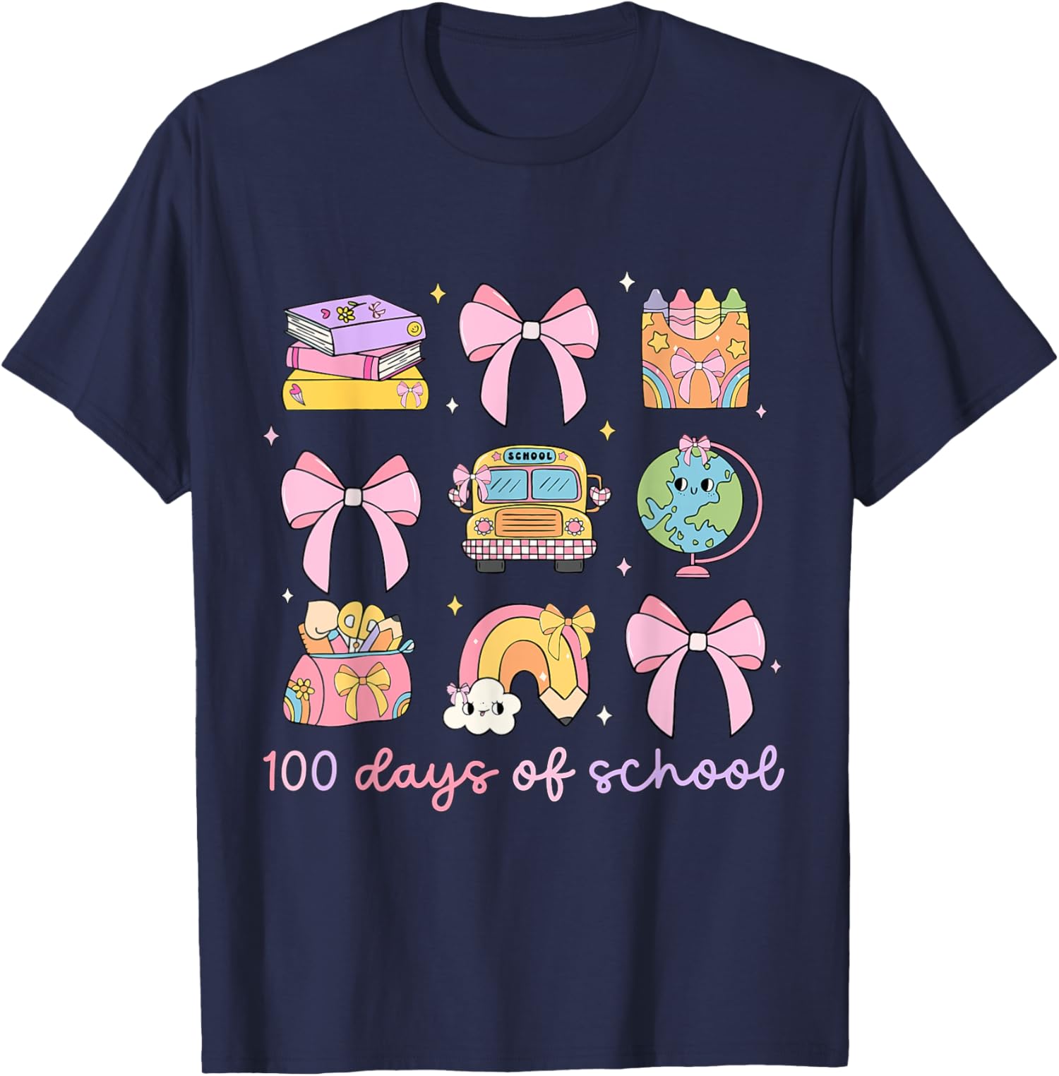 Coquette Bow 100 Days Of School Teacher Student Unisex T-Shirt - Picture 4 of 10