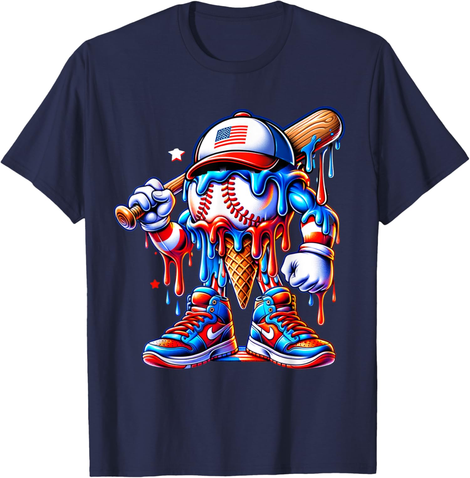 4th of July Red White and Blue Baseball Ice Cream Unisex T-Shirt - Picture 9 of 15