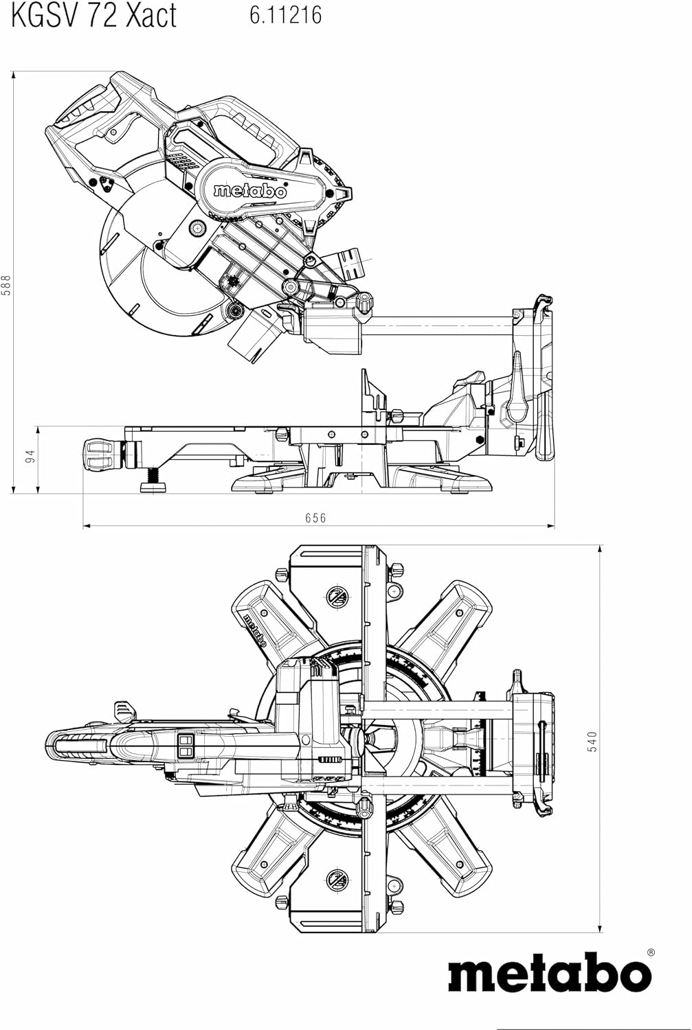 Metabo KGSV 72 Xact Mitre Saw Technical Drawing