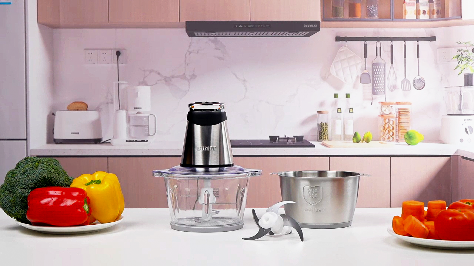 Amazon.com: BUMET 500W Meat Grinder 2×8-Cup Bowls 2 Blades Food