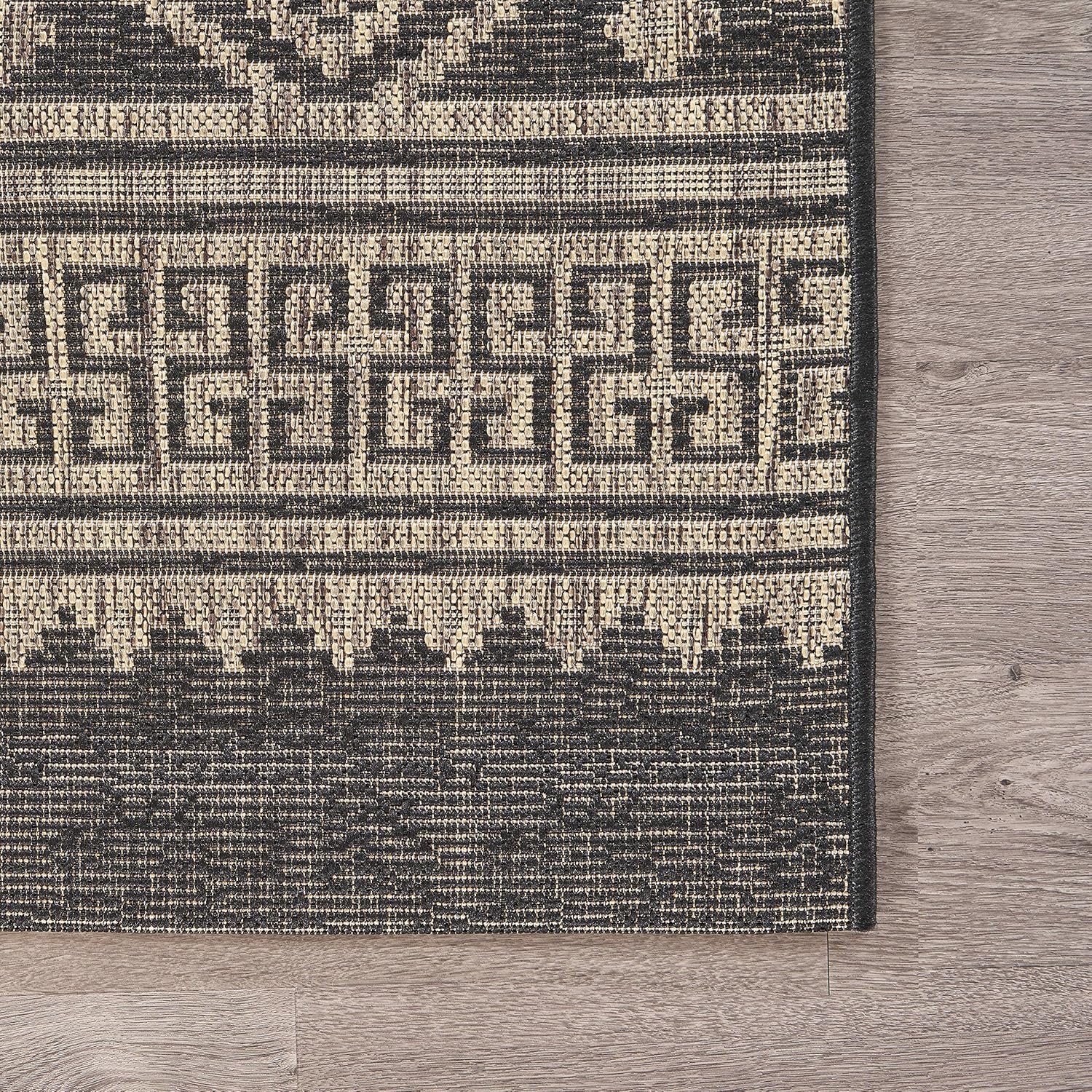 LR Home 8x10 Indoor/Outdoor Area Rug for Home Decor | Geometric Large Size Carpet Suitable for Living Room, Bedroom, Playroom, Patio, Garden | Modern Farmhouse Rug | Black/Brown