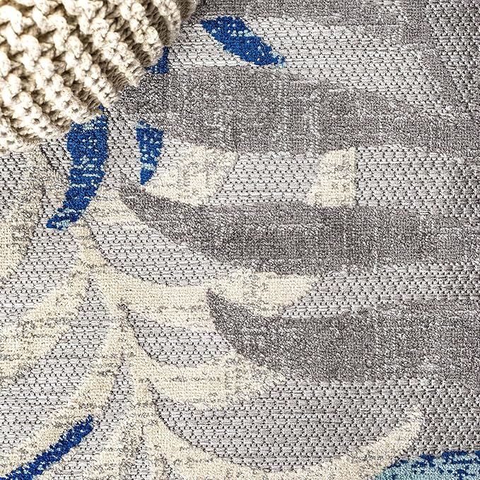 Alfombra JONATHAN Y Hojas de Palma 7'9" x 10' Gris/Azul para Interior/Exterior miniatura 8