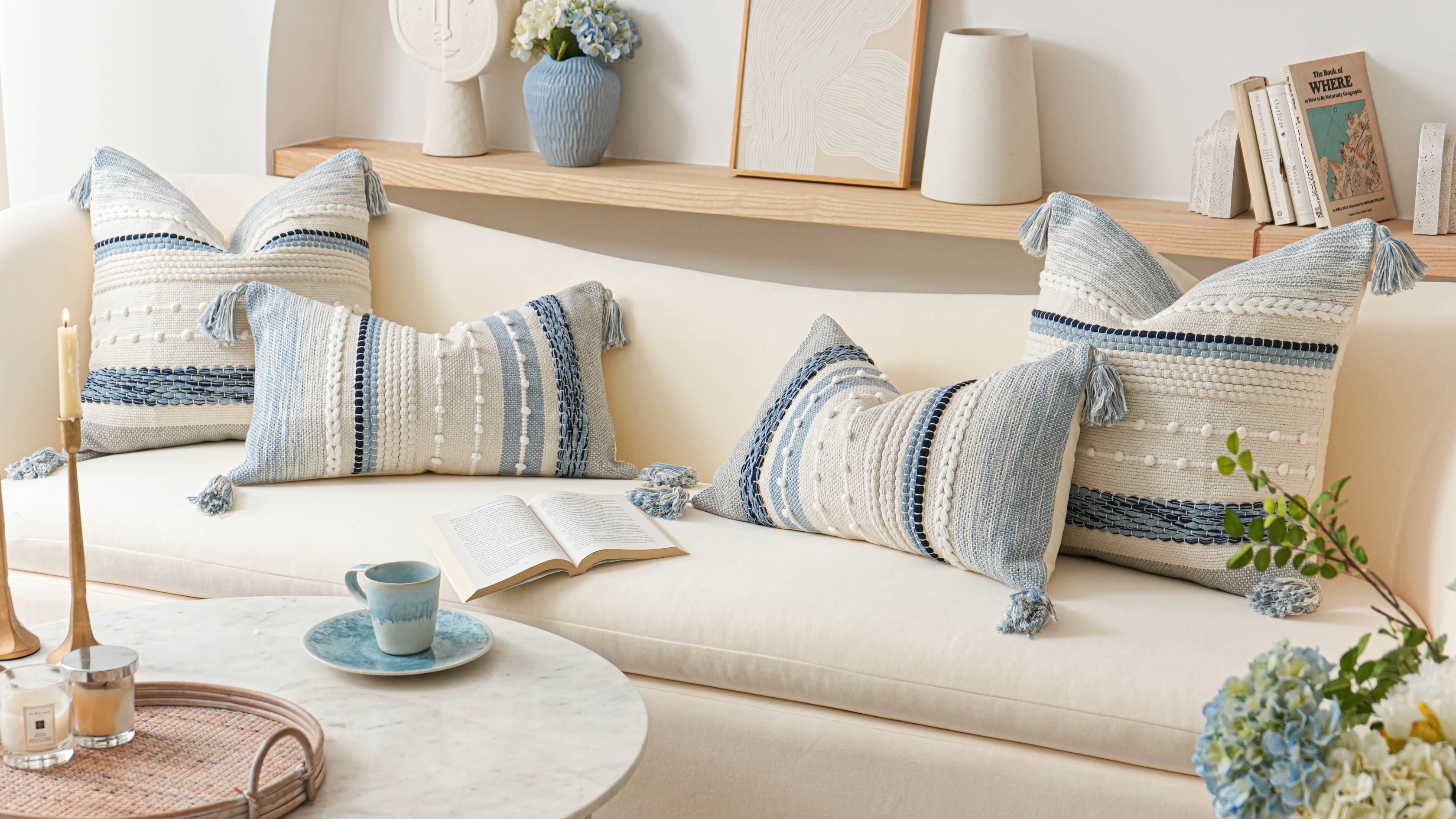 Amazon.com: BlissBlush Coastal Blue Boho Decorative Throw Pillow