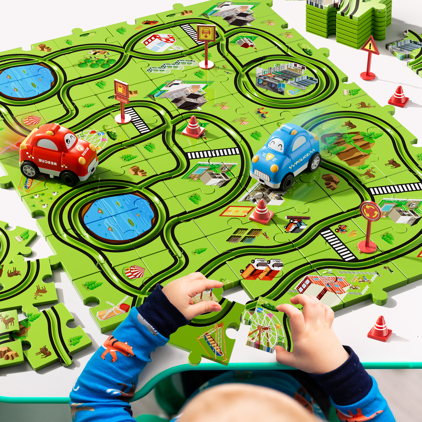 Amazon.com: Beby Buty 64PCS Puzzle Track Car Set Toys for Kids