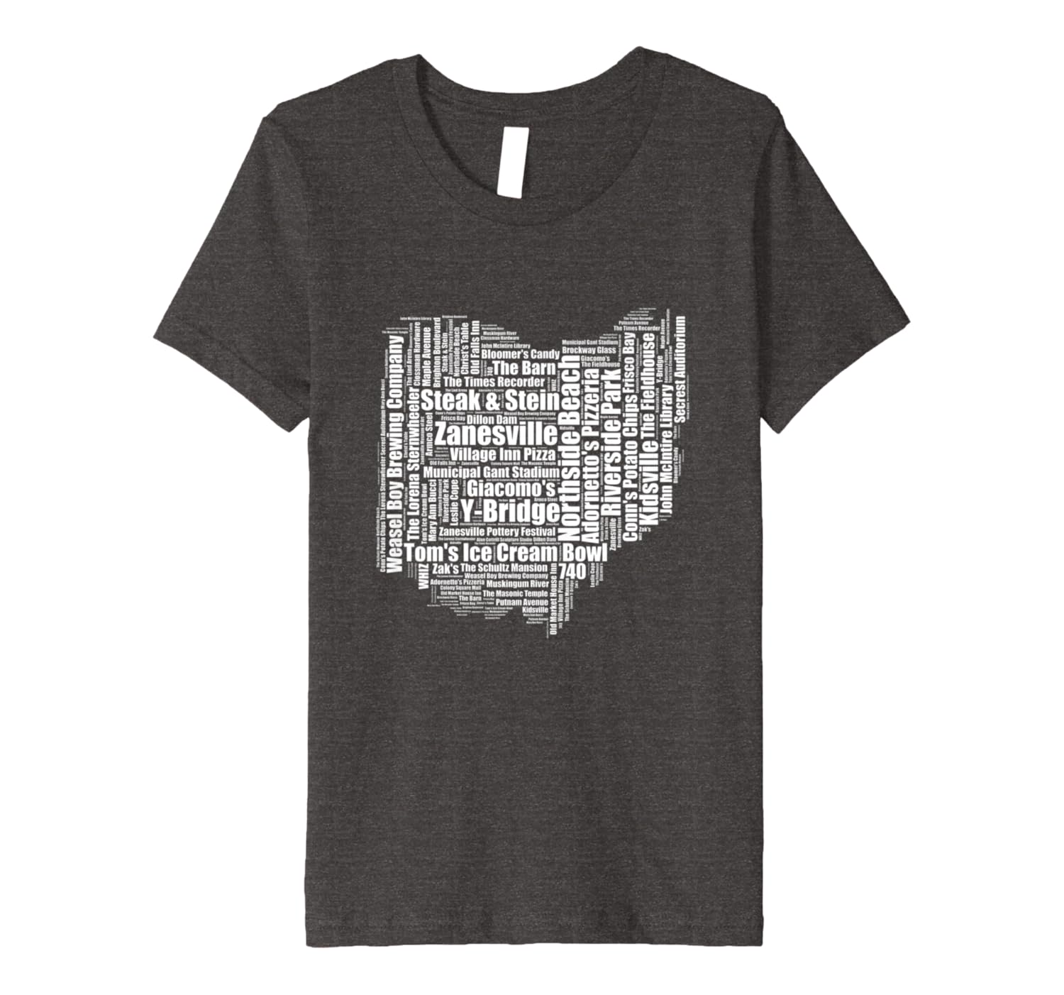 Amazon Com Zanesville Hometown Ohio State Shaped Wordcloud T