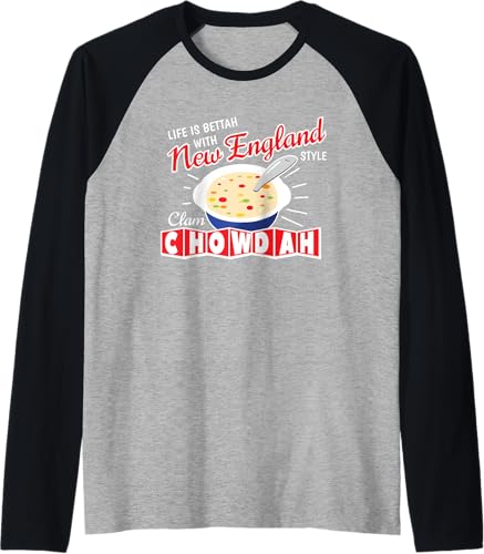 Camiseta de béisbol raglán con diseño de almejas estilo New England, Negro, S