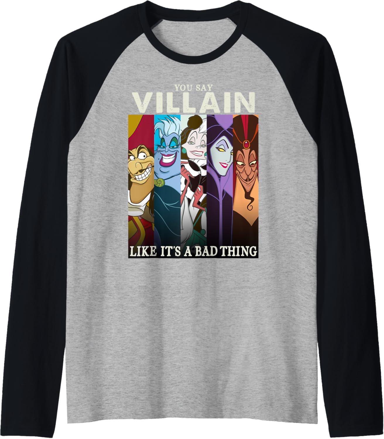 Disney Villains Colorful Group Shot Humor Camiseta Manga Raglan
