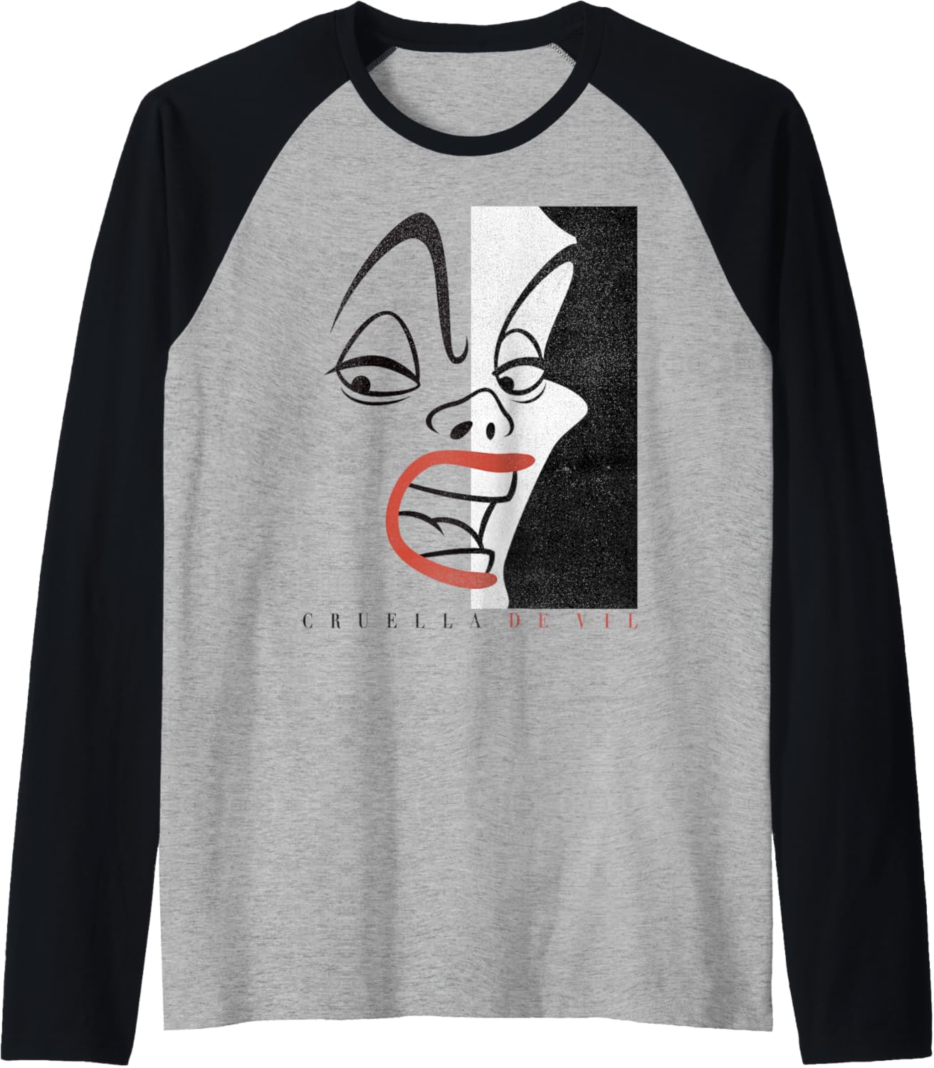 Disney Cruella Devil Head Shot Line Art Camiseta Manga Raglan