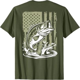 Fishing Camo Bass Fish American Flag Boy Men Fisherman Gift T-Shirt