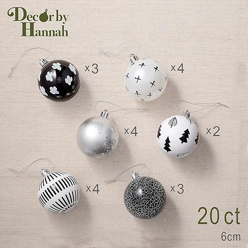 Miniatura 5 de DecorbyHannah - Adornos de Navidad en blanco y negro, 20 unidades, 2.36 pulgadas, adornos bohemios para decoración de árboles, bolas colgantes de