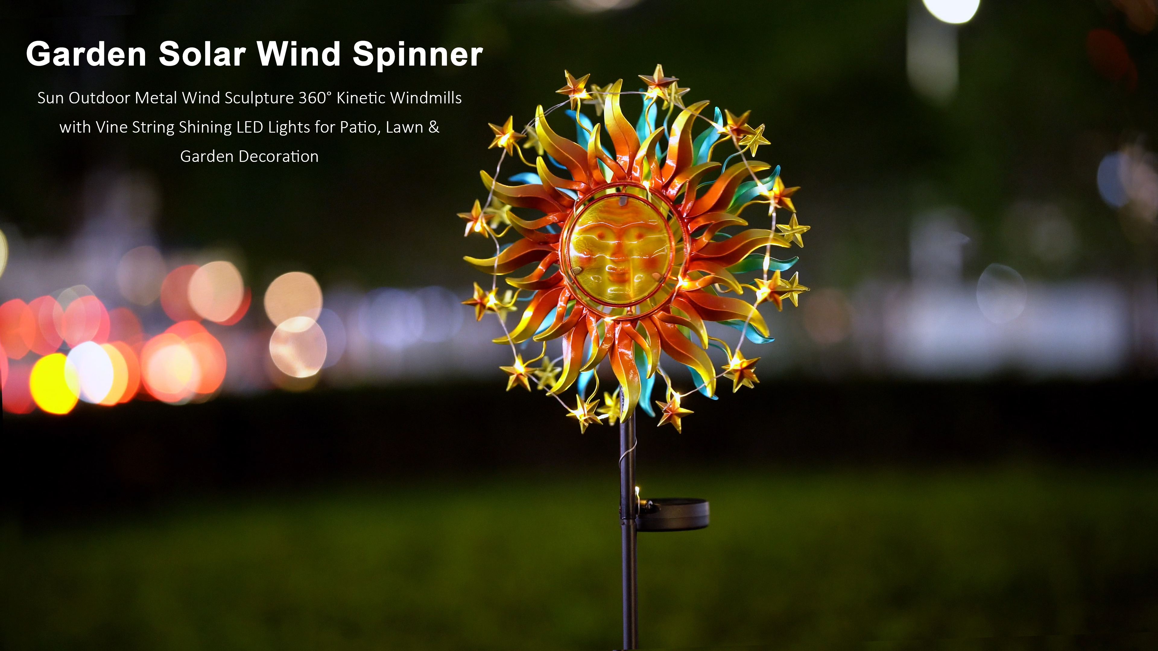 Zonne-metalen windspinner voor tuin en tuin, hoogte 200 cm 210 cm