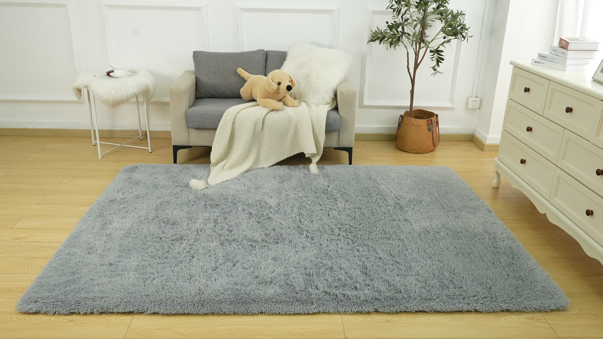 Tapete Shaggy Rosa 5x7 para dormitorio y sala miniatura 7