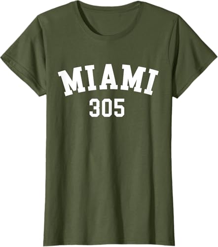 Miniatura 27 de Miami 305 USA American College Font T-Shirt Negro,Azul Marino,Azul Pastel,Arándano,Rojo,Plateado,Hierba,Verde Kelly,Marrón,Verde Oliva,Jaspeado