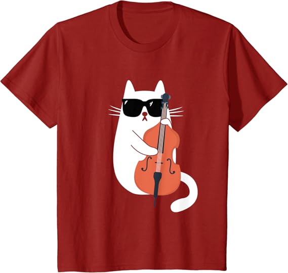 Amazon ネコとコントラバス 猫とサングラス ネコ好き 猫飼い コントラバス ウッドベース ダブルベース ジャズ音楽 ネコ 猫 Tシャツ Tシャツ カットソー 通販