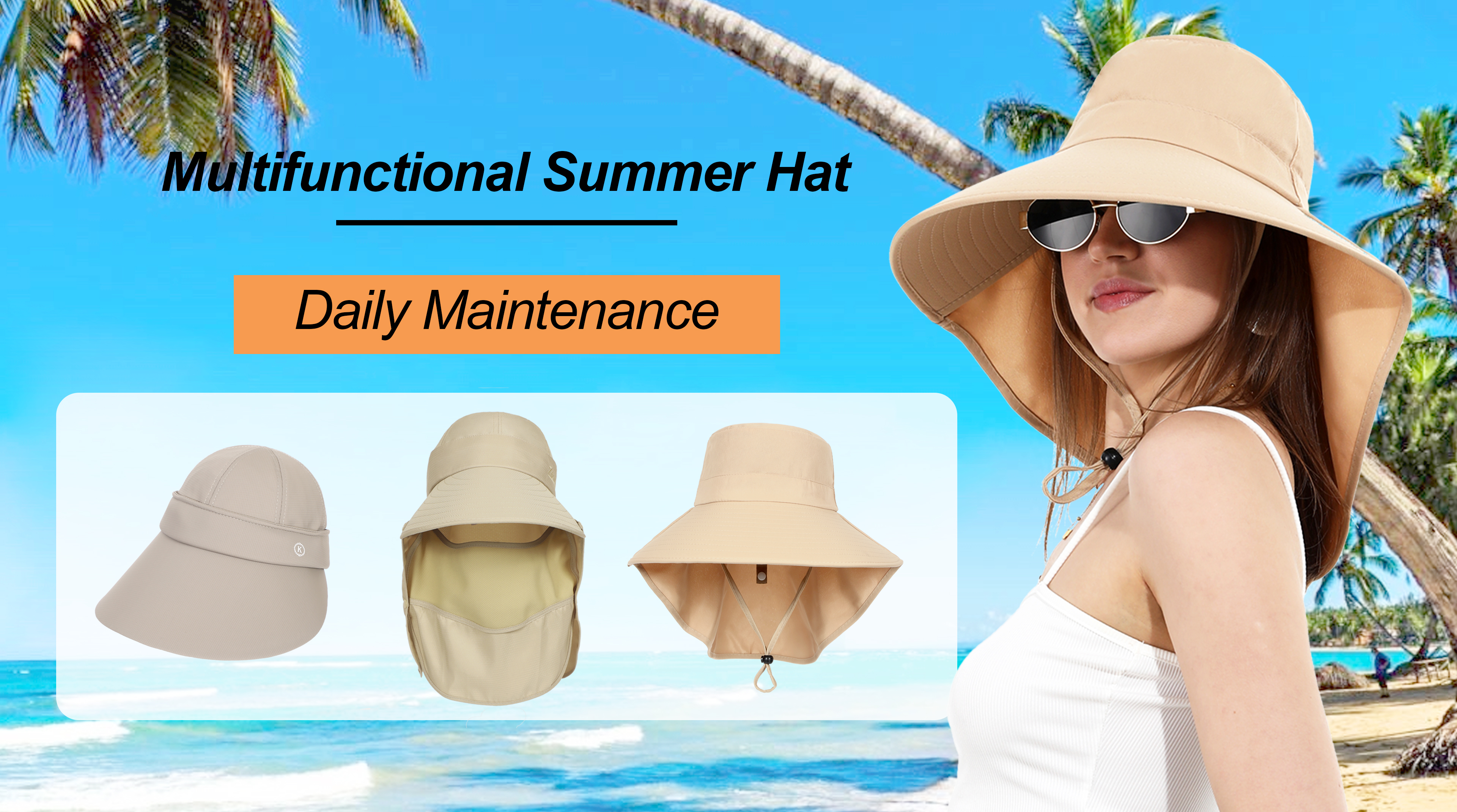 Sombrero de sol femenino con visera y mascarilla desmontable miniatura 7