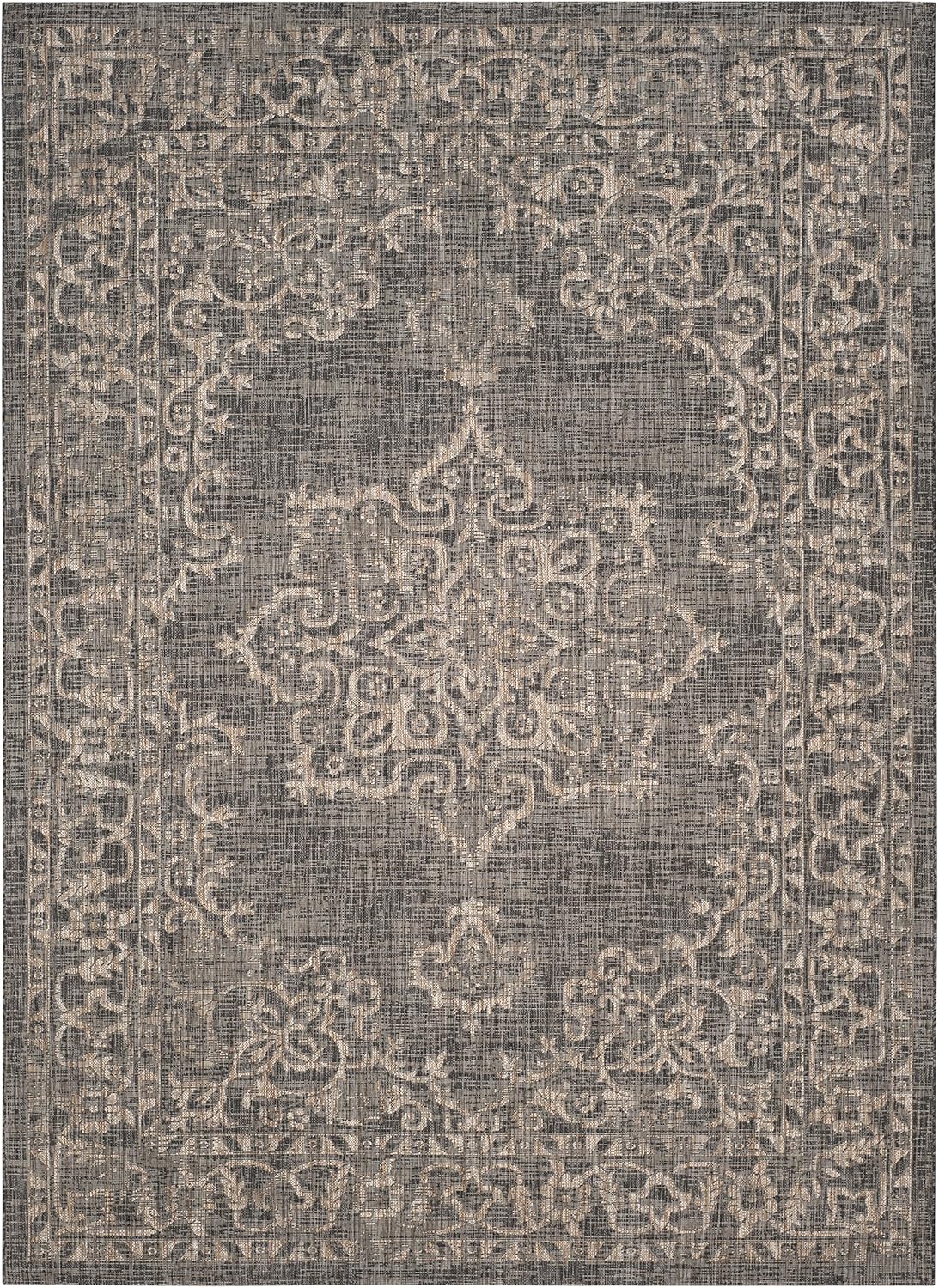 SAFAVIEH Courtyard Collection 8' x 11' Black/Natural CY8481 Indoor/ Outdoor Waterproof Easy-Cleaning Patio Backyard Mudroom Area-Rug