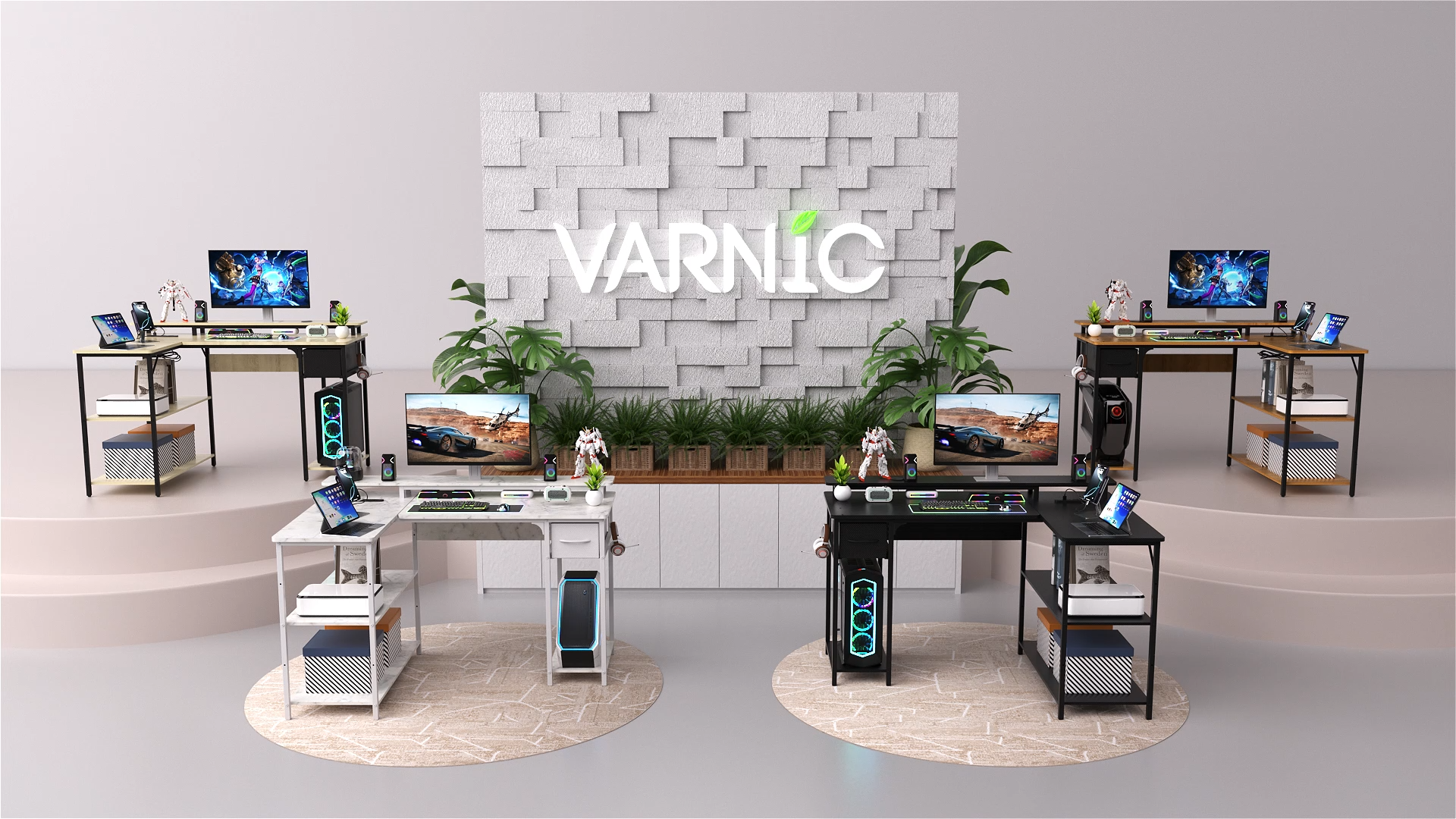 Amazon | VARNIC ゲーミングデスク パソコンデスク L字型 左右組み替え
