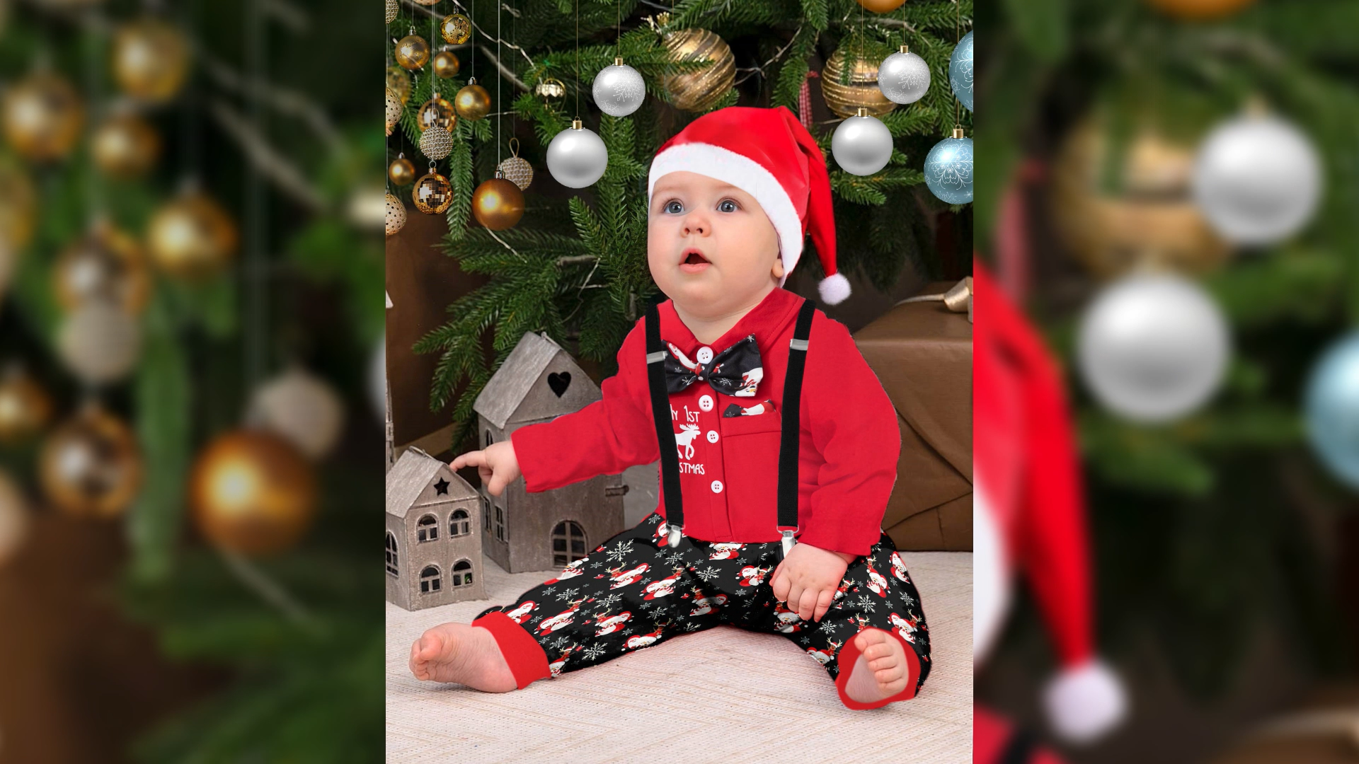 AGAPENG My First Christmas Baby Boy Outfit Newborn Infant Gentleman Romper with Bow Tie Suspender Pants Hat 3Pcs Clothes Set Gifts: Clothing, Shoes & Jewelry