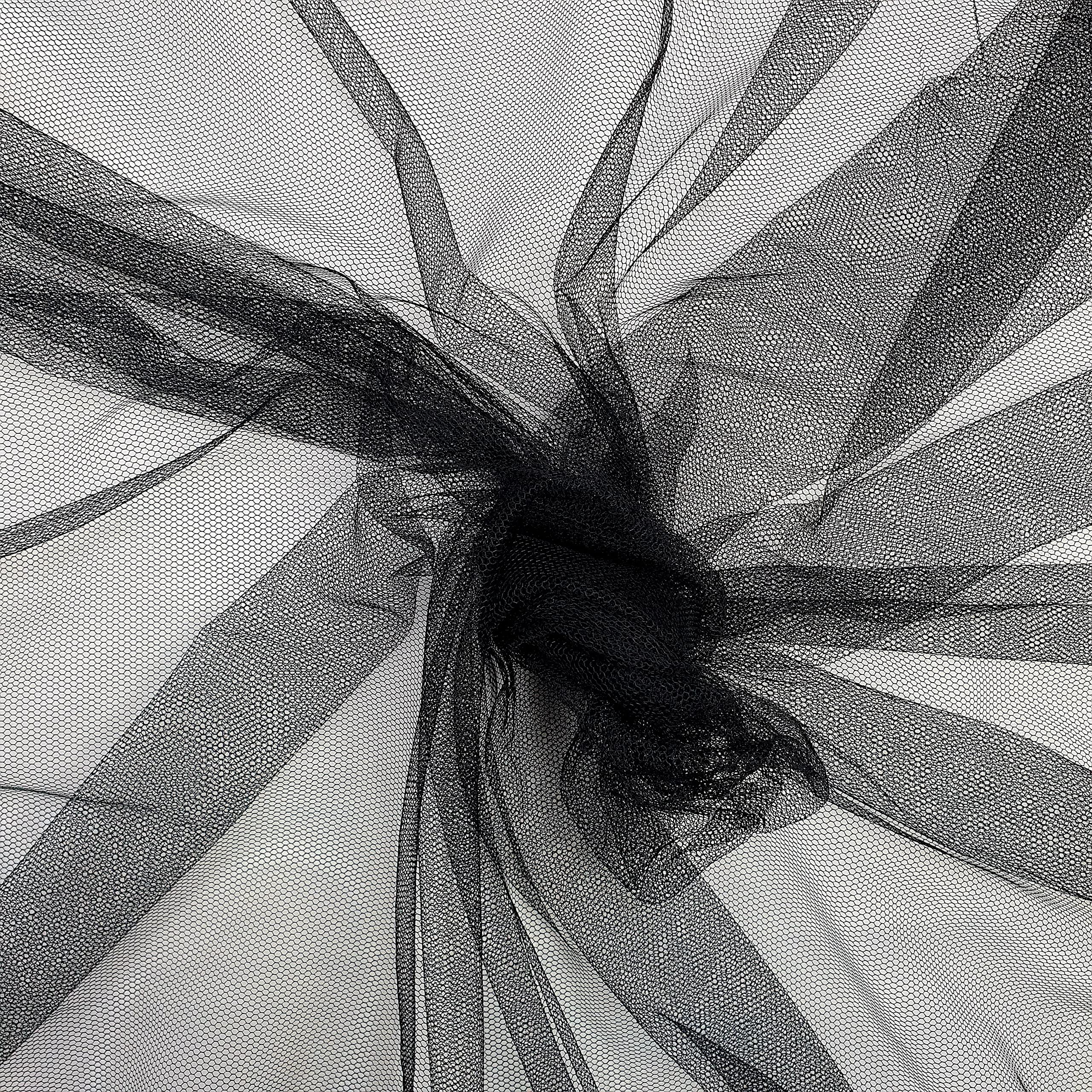 Black Fabrics King Online Soft Illusion Tulle Fabric 60" - 150Cm Wide - Delicate Veiling Mesh Fabric - Sold By The Metre - Bridal Veil, Prom, Underskirt (Black)