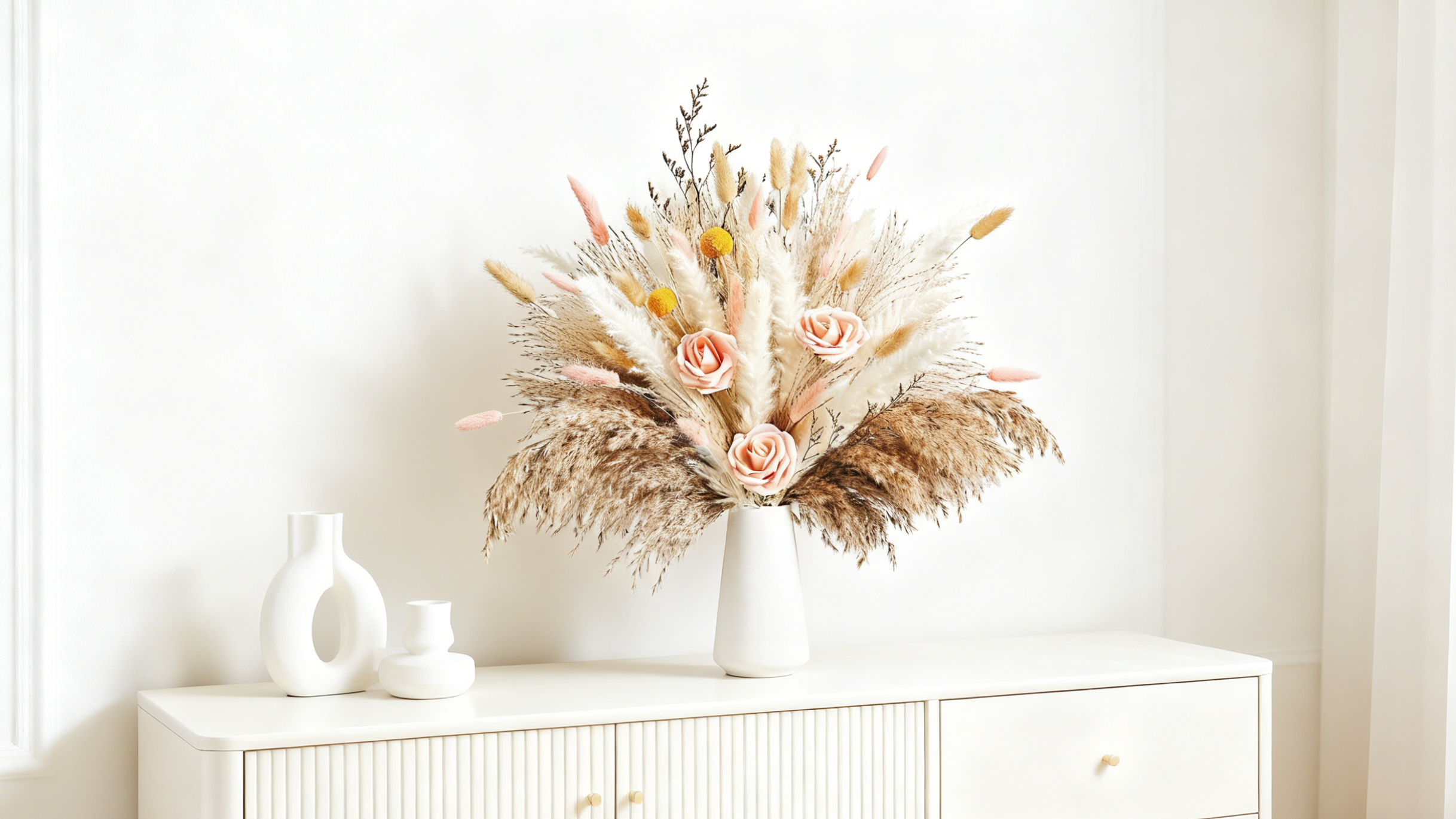 Ramo de flores secas con pasto pampas y rosas artificiales miniatura 7