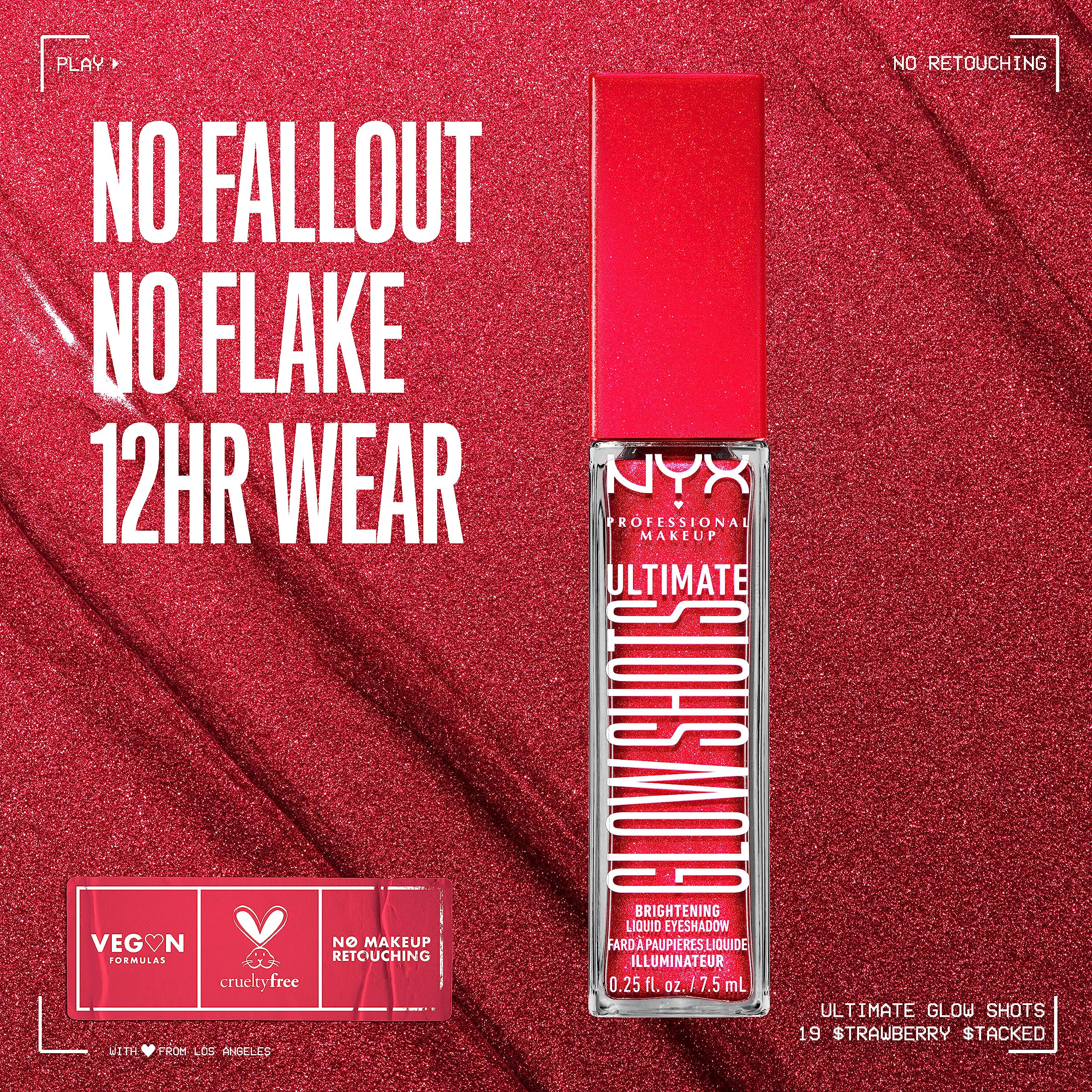 NYX PROFESSIONAL MAKEUP Ultimate Glow Shots, Liquid Eyeshadow, Long-Lasting Shimmer Eye Shadow with Vitamin C - Highkey Lychee: Strawberry Stacked 0.25 Fl Oz (Pack of 1)