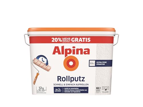 Alpina Rollputz Weiß – Strukturputz für Innenwände mit robuster Oberfläche – gebrauchsfertig, stoßfest & überstreichbar – 12 kg