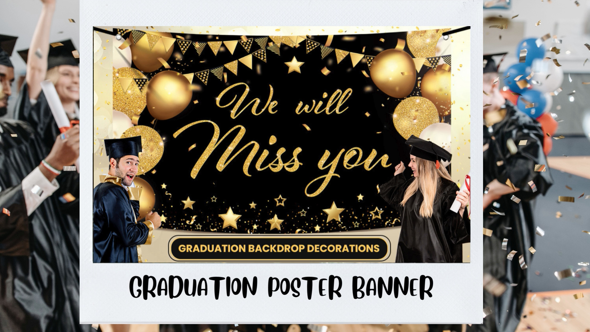 We Will Miss You Deko Set We Will Miss You Party-Deko-Set – Schwarz/Gold Mit Hintergrund, Banner, Luftballons & Dreieckswimpel – Für Abschied, Ruhestand & Abschluss