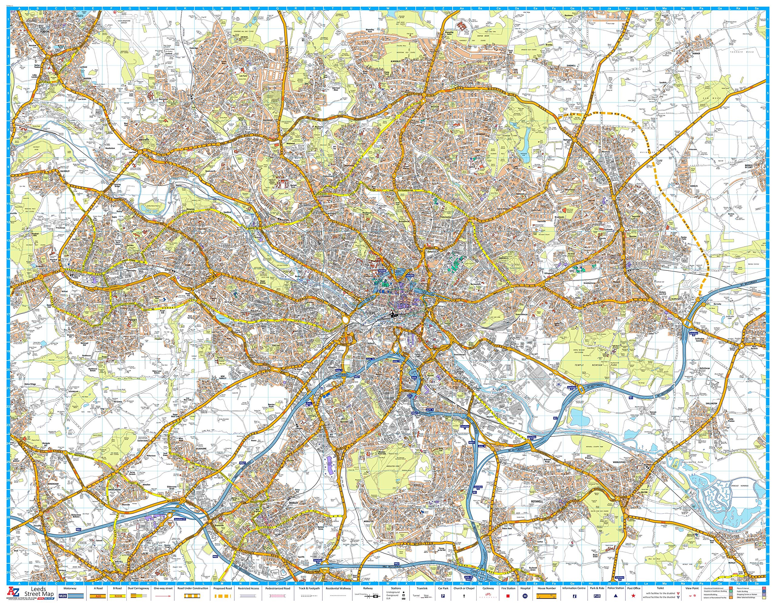 A-Z Maps A-Z Leeds Street Map - 46.75" x 36.25" Rolled Canvas
