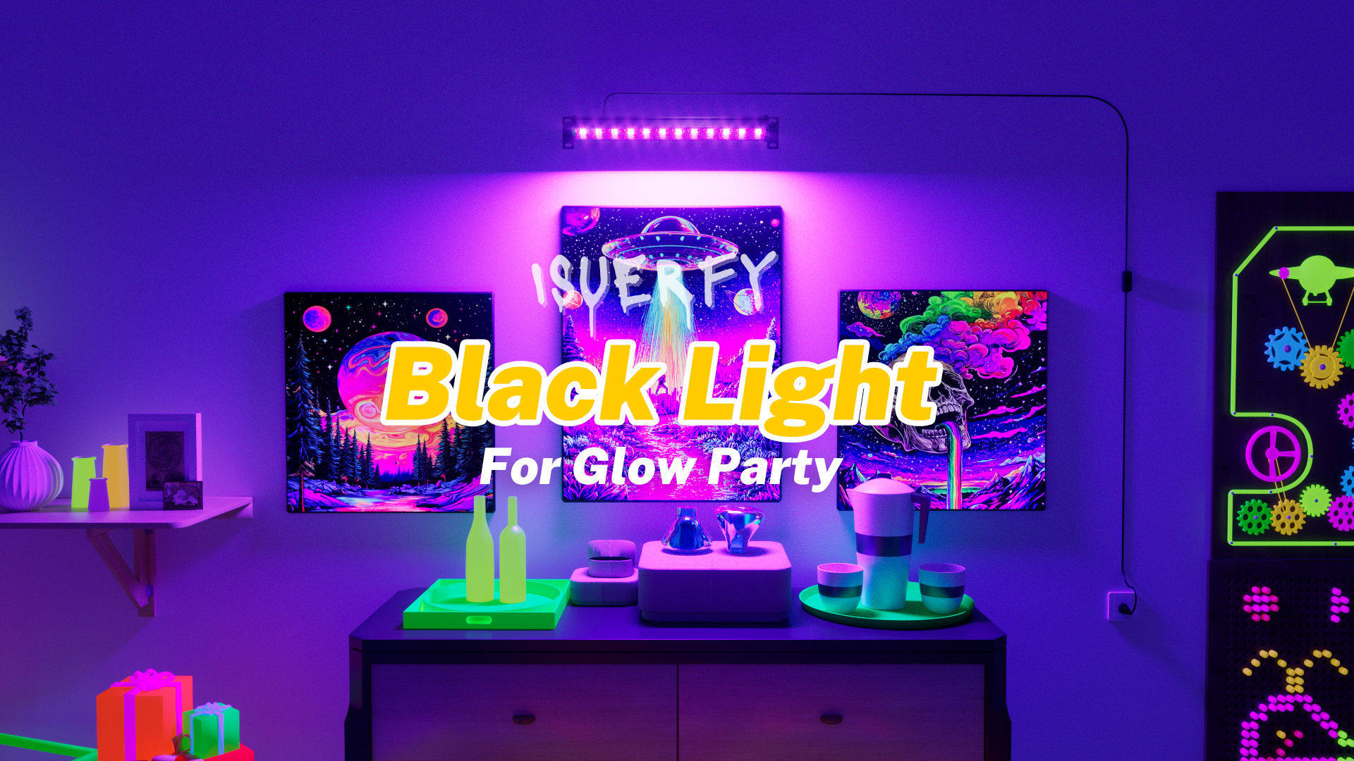 Image of 45W Black Light Bar with 6ft Cord+Switch, Each Light Up 25x25ft Area, LED Blacklight Flood Light for Neon Glow Party Body Paint Fluorescent Tapestry Poster Classroom Bedroom Halloween, 1 Pack