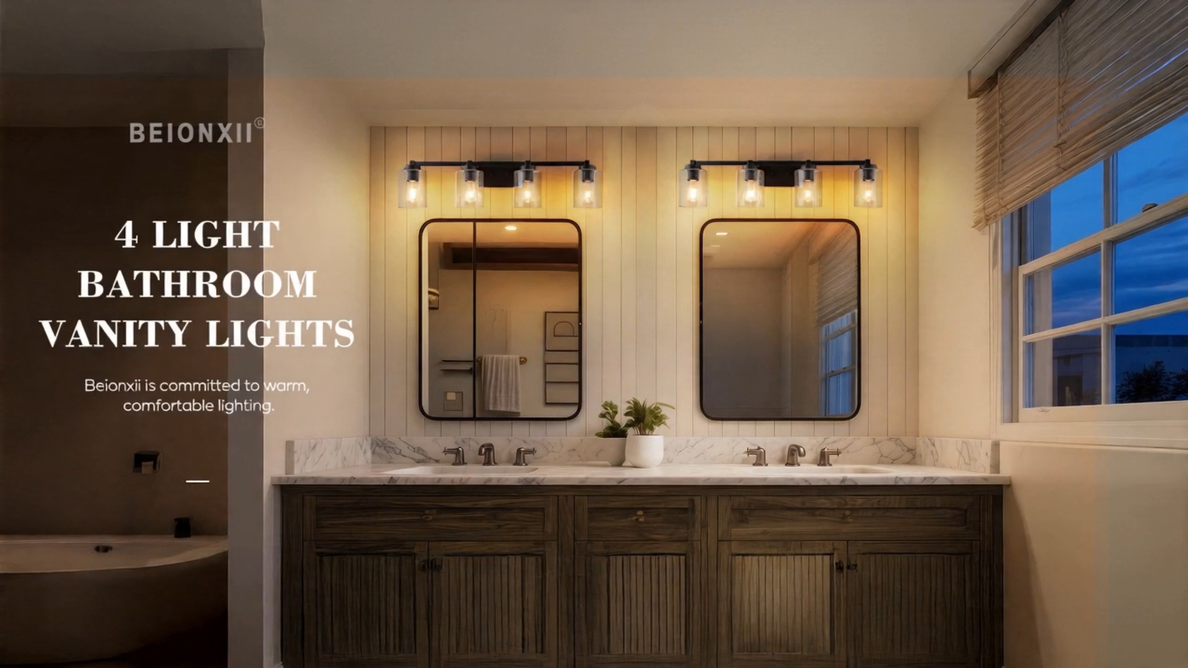 Image of Beionxii Bathroom Vanity Lights, 4-Light Vintage Wall Sconce Light Fixtures, Oil Rubbed Bronze Finish with Clear Seeded Glass - MB9002 Series