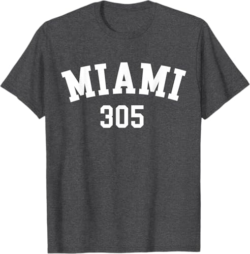 Miniatura 30 de Miami 305 USA American College Font T-Shirt Negro,Azul Marino,Azul Pastel,Arándano,Rojo,Plateado,Hierba,Verde Kelly,Marrón,Verde Oliva,Jaspeado