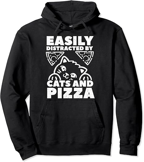 Amazon 猫とピザのファーストフードに気を取られがちな猫好き パーカー トレーナー パーカー 通販