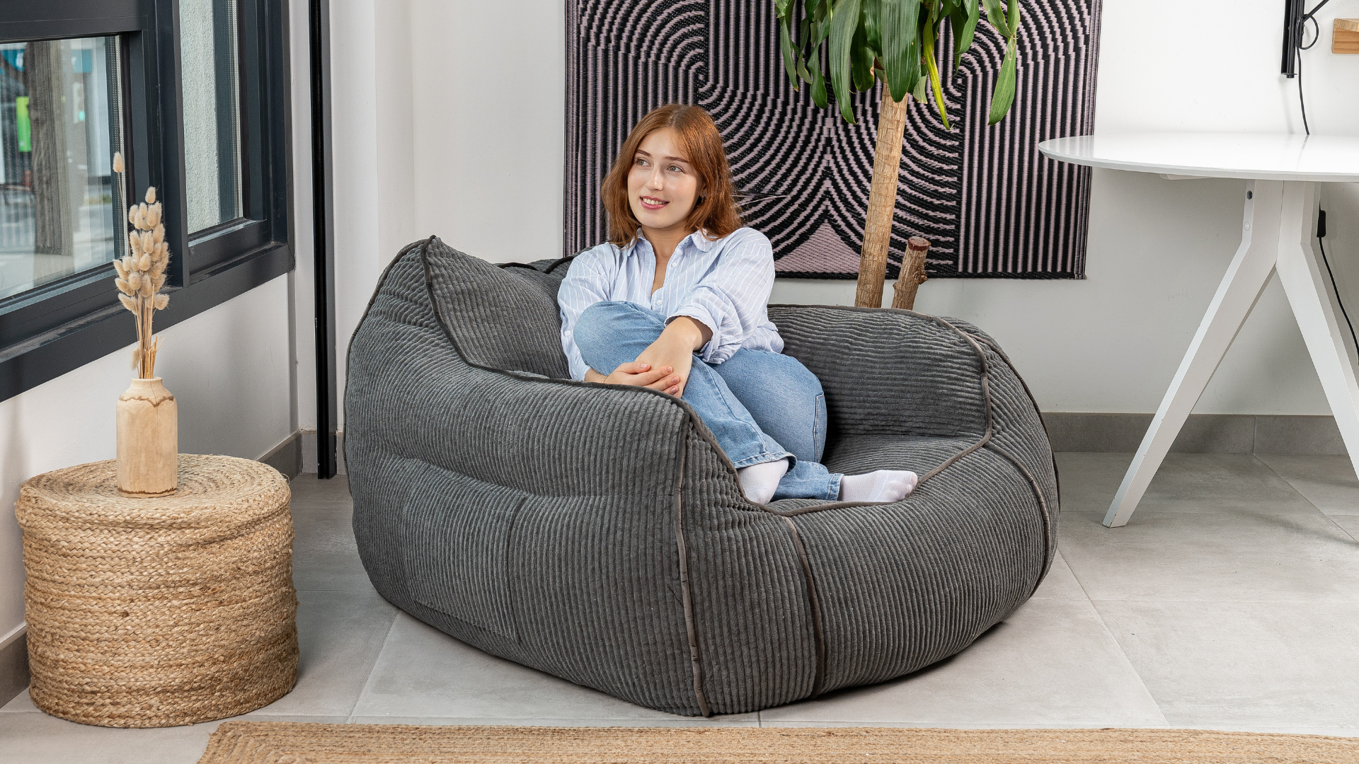 Poltrona A Sacco Big Joe Aurora + Pouf – Velluto Tostato Malva – 1,1 M – Morbido E Resistente