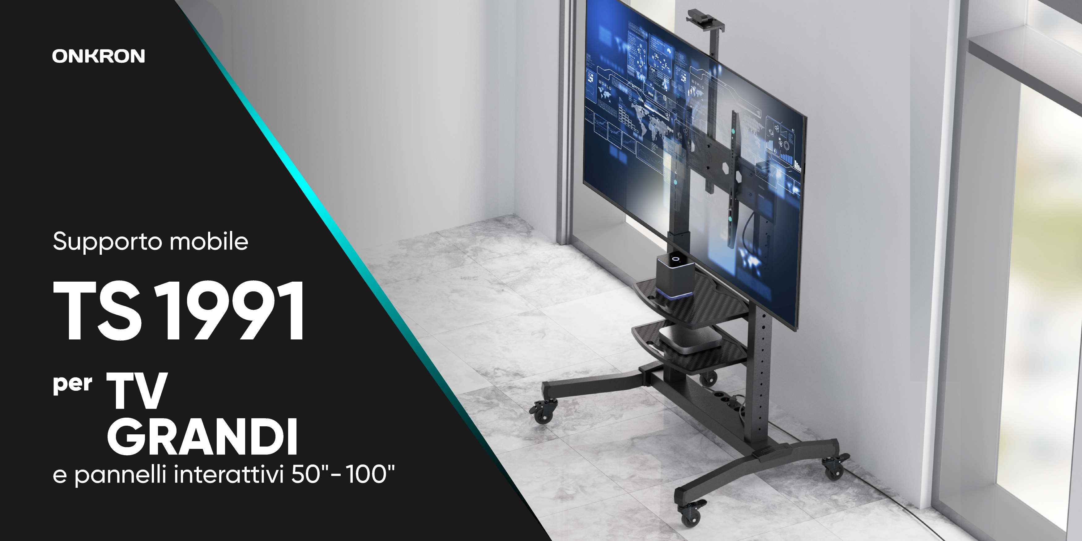 ONKRON Supporto TV da Pavimento Inclinabile con Regolazione dell'Altezza per Schermi 50 - 90 / fino a 100 kg max VESA 800x600, TS1891-B Nero ONKRON Supporto TV da Pavimento Inclinabile con Regolazione dell'Altezza per Schermi 50 - 90 / fino a 100 kg max VESA 800x600, TS1891-B Nero