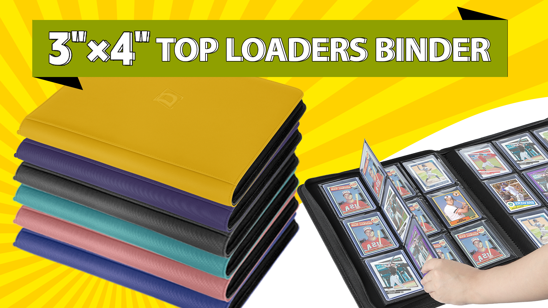 Deoyibu Toploader Binder Albums 100% voor 288 ruilkaarten Toploader, 9-zijdige kaartmap met PU-leer voor een starre bovenlader van 3x4, ruilkaartalbum ideaal voor TCG, MTG enz., rood