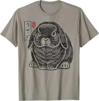 Grumpy Holland Lop Rabbit Kanji Japanese Traditional Art T-Shirt