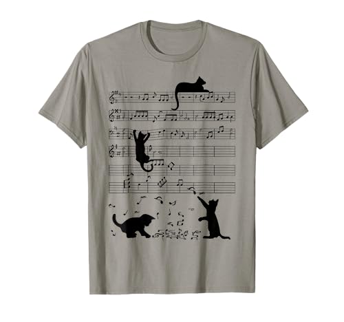 Gatos Lindo Divertidos Jugando Con De Notas Musicales Humor Camis...