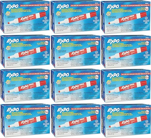 Expo marcadores de borrado en seco, bajo olor, punta biselada, por 12 unidades, Rojo