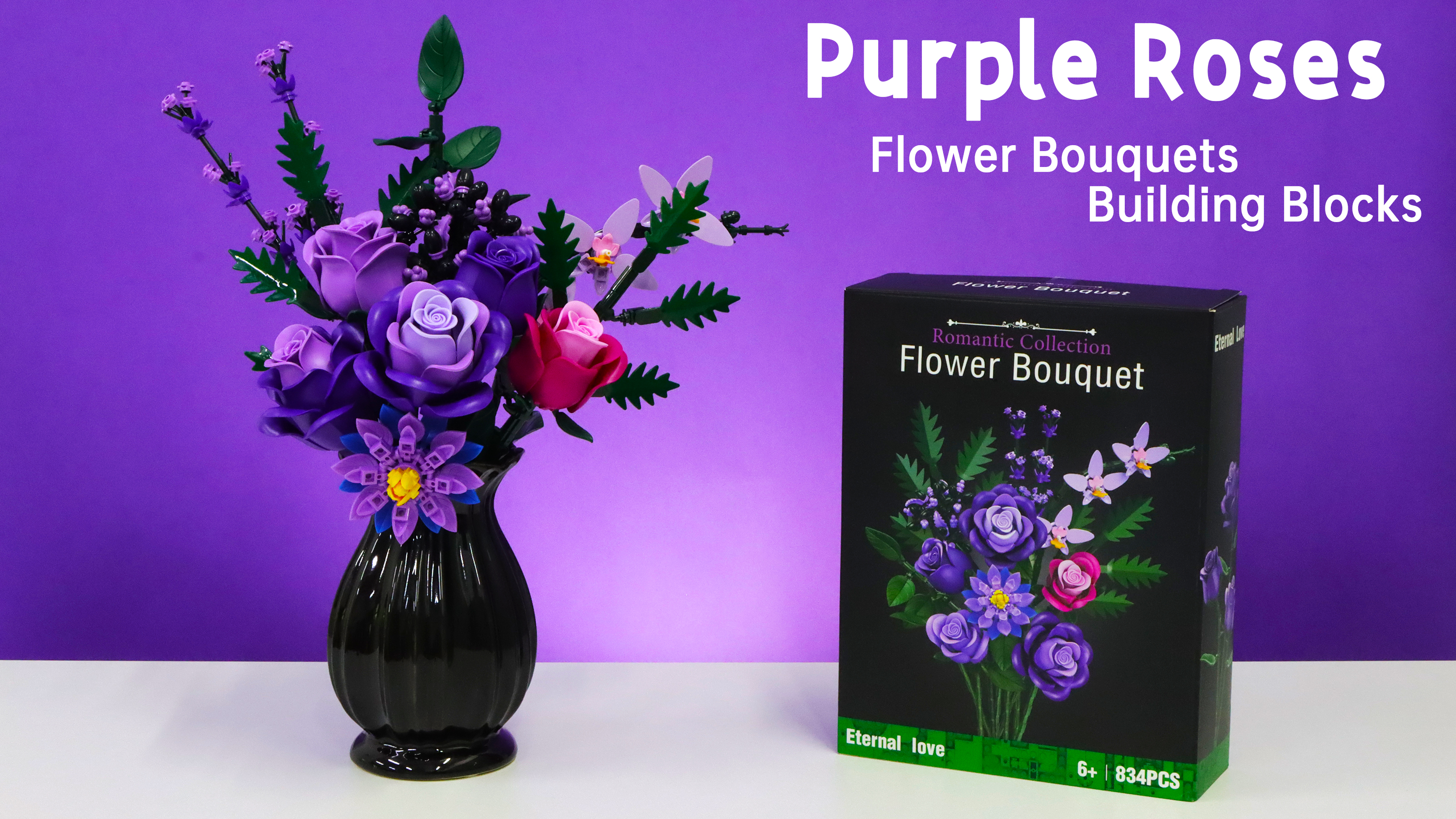 Amazon.com: Purple Roses Flower Bouquet Building Sets, 834PCS