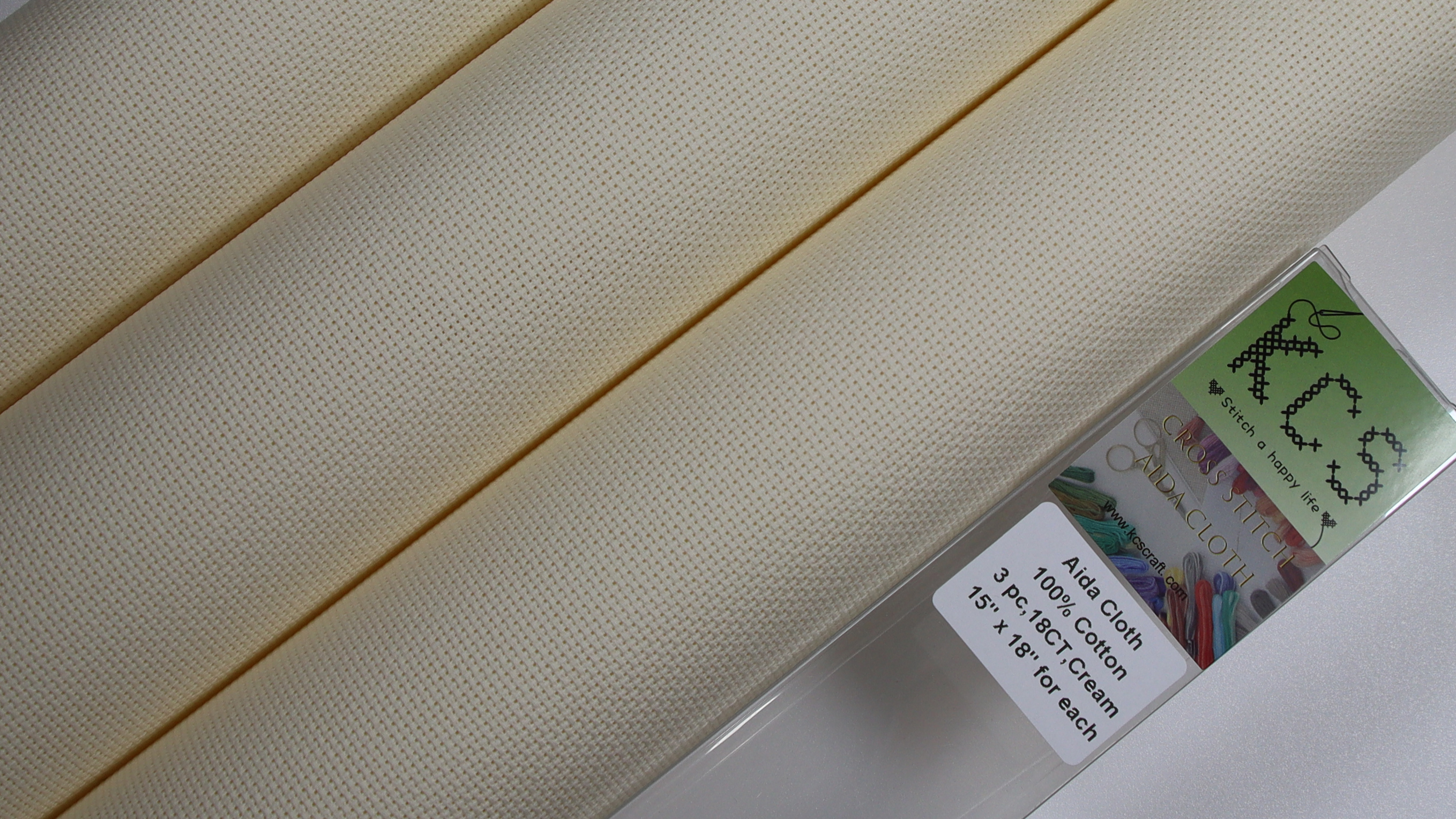 Image of KCS 3 pc of 15 inch x 18 inch Counted Cross Stitch Cotton Aida Cloth Needlework Rolled Fabric Box,18CT,Cream