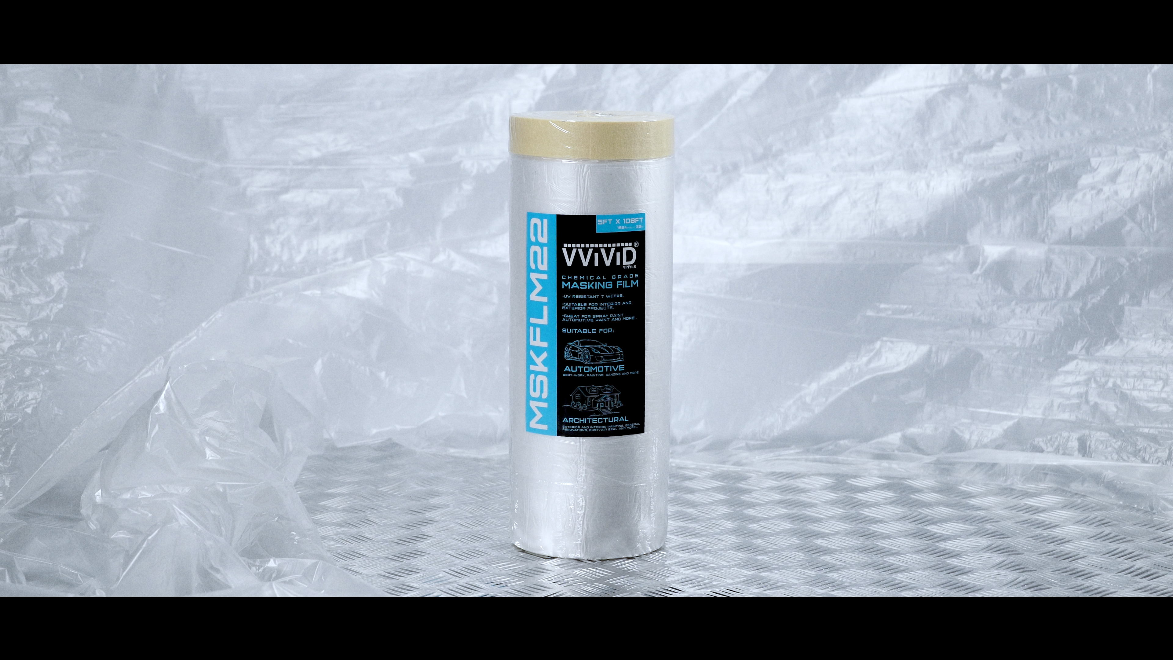 Image of VViViD Chemical Grade Heavy-Duty Self-Adhesive Tape and Drape Masking Film Plastic Drop Cloth (6 Pack (22x 108ft))